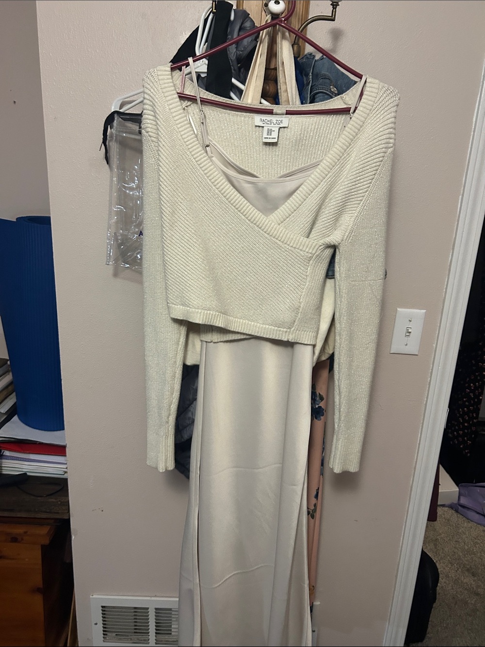 Rachel Zoe Cream Knit Wrap Sweater with Slip Maxi Dress